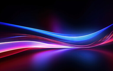 Vibrant abstract blue and red waveform with fluid motion and colorful gradients.