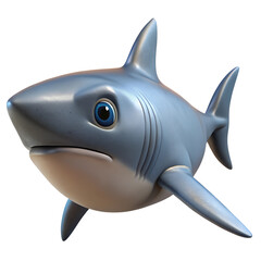 Fototapeta premium Adorable cartoon shark with big blue eyes and a friendly expression. Perfect for children's media or ocean-themed projects.