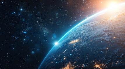 Obraz premium Breathtaking Orbital View of the Glowing Blue and Green Planet Elysium