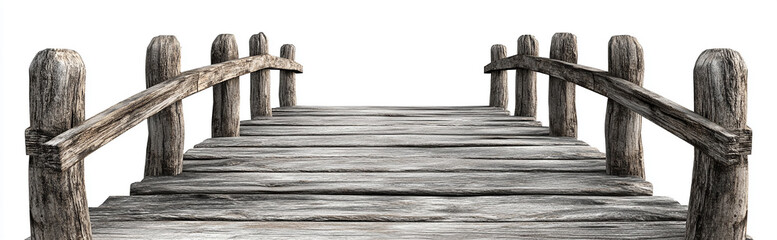 Naklejka premium Wooden pier with old wooden pillars, isolated on a white background