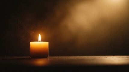 A lone candle slowly melting in front of a portrait, memorial, symbol of remembrance