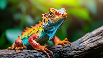 Obraz premium A colorful lizard is sitting on a branch
