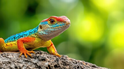 A colorful lizard is sitting on a branch