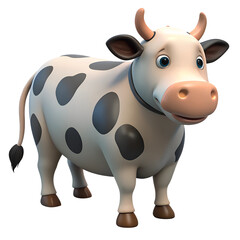 A cute cartoon cow with black spots, isolated on transparent or white background	