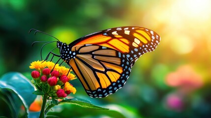 Obraz premium A butterfly is sitting on a flower in a field