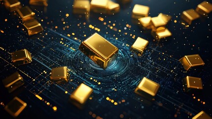 Gold Orbit of Diversification: Gold bars orbiting around a central portfolio of diverse assets, representing its role in diversification
