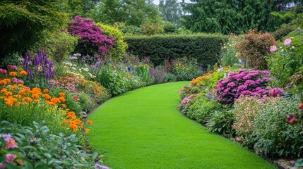 Fototapeta premium A winding path through a vibrant and colorful garden