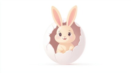Obraz premium Cute bunny hatching from an egg. Perfect for Easter or children's illustrations. Soft pastel colors and adorable design.