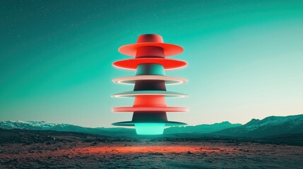 Hat Tower of Perspectives: A tall tower constructed of six hats, stacked one on top of another, each representing a different thinking hat