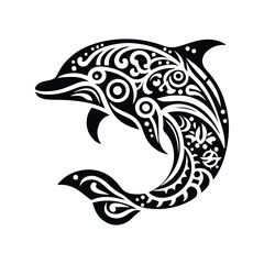 Fototapeta premium Dolphin fish in folk art