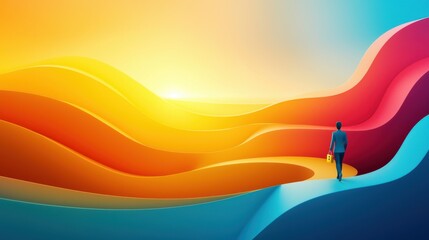 Locked Path to Success: A winding path with floating locks along the way, each one unlocking as the person walks forward