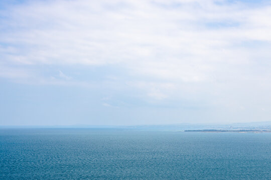 haze sky over blue water of Lake Sevan, Armenia