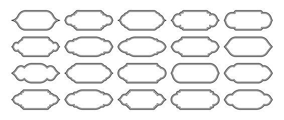 Obraz premium Islamic frames, oriental style objects. Arabic shapes, windows and arches. Traditional ornamental banner, frame. Muslim holidays, Ramadan Kareem. Modern eastern architecture. Vector illustration