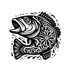Obraz premium Largemouth Bass fish in folk art