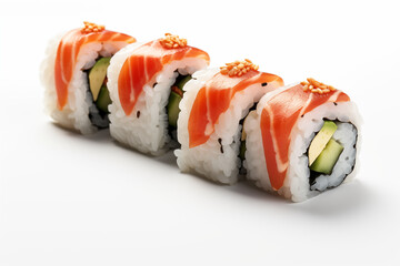 Sushi on white background. Sushi themes. Asian cuisine themes. Asian restaurant. Sushi making. PNG cut out. Image for graphic designer. Image for flyers.