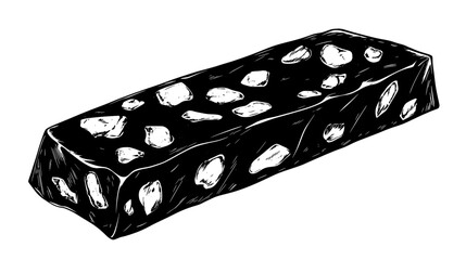 Hard nougat piece with dense, brittle texture and visible nuts, vector illustration art