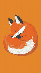 Obraz premium A small fox curled up peacefully, showcasing its vibrant orange fur