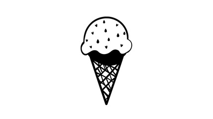 Strawberry ice cream scoop served in a waffle cone, vector illustration art