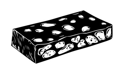 Slice of soft nougat showing pliable texture with visible embedded nuts, vector illustration art