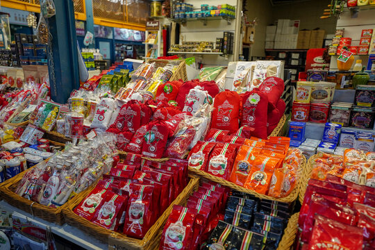 budapest , hungary ,  08 08 2024 : Nagycsarnok, central market hall , hungarian local grocery products 
