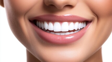 Obraz premium Closeup of a Perfect Radiant Smile with Healthy and Bright Teeth on a Female Face