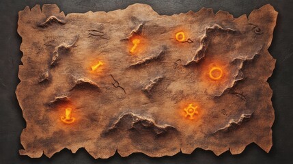 Obraz premium Old Treasure Map with Glowing Symbols on Dark Background