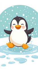 Obraz premium Cheerful penguin sliding on ice, enjoying snowy day with joy