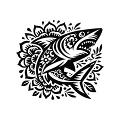 Obraz premium Shark fish in folk art