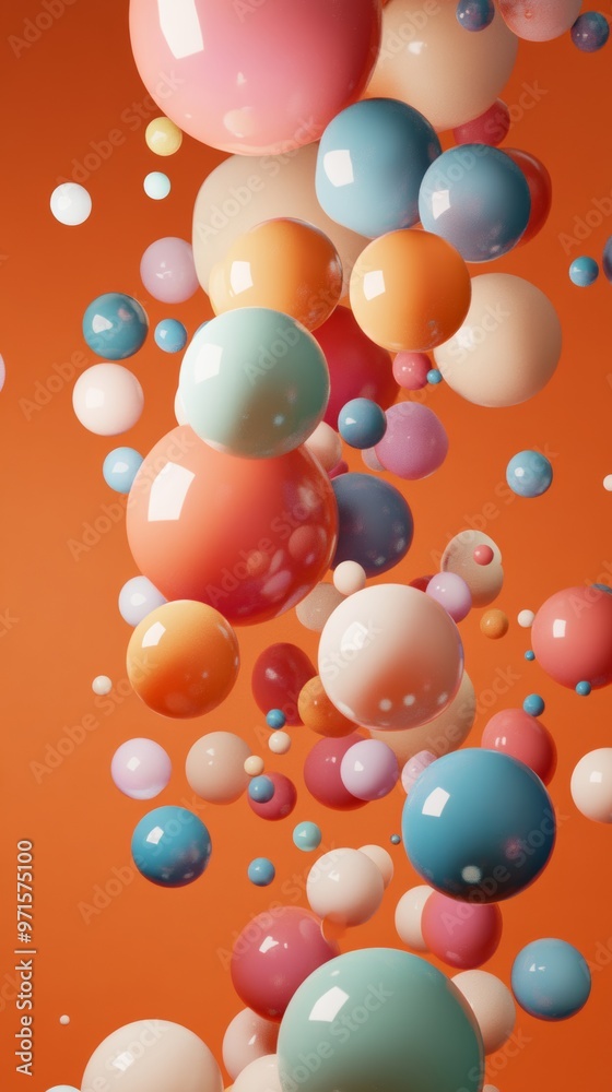 Canvas Prints colorful spheres floating on orange background: 3d illustration of playful bubbles