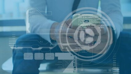 Animation of financial data processing over caucasian man using smartphone - Powered by Adobe