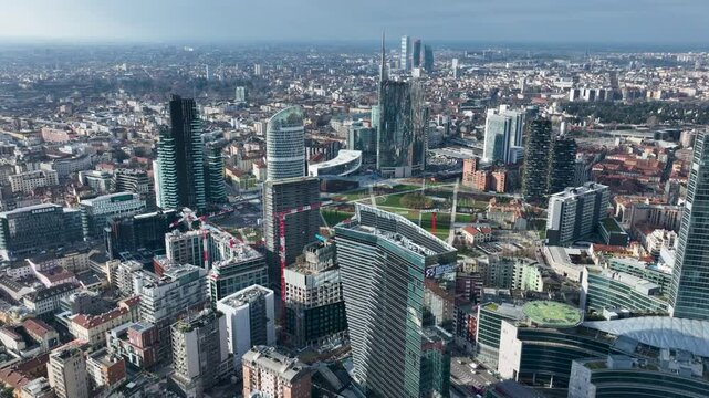 Business center with skyscrapers in the city center 4k