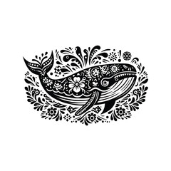 Whale fish in folk art