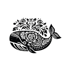 Obraz premium Whale fish in folk art