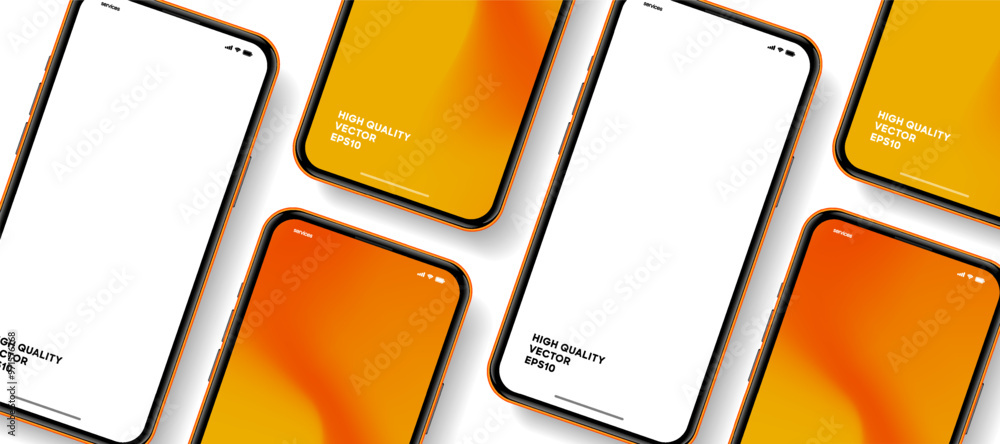 Poster Realistic smartphone mockup. Mobile phone vector with isolated on white background. Device front view. 3D mobile phone with shadow. Realistic, high quality smart phone mockup for ui ux presentation.