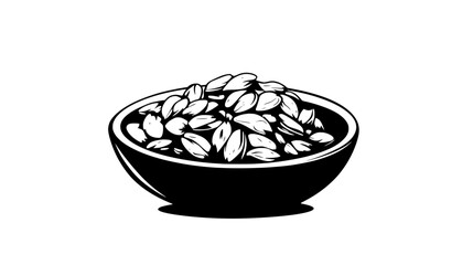Nut clusters stacked in the middle of a flat round dish, vector illustration art
