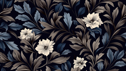 Elegant floral seamless pattern with dark leaves and white flowers