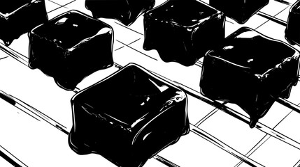 Fudge pieces aligned on a cooling rack, separated, vector illustration art