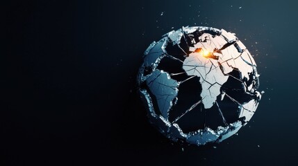 Shattered Globe, Emerging Paths: A fractured globe representing the world's economy, with cracks radiating outward