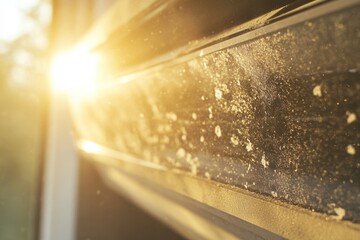 Sunlight shining on dusty window surface