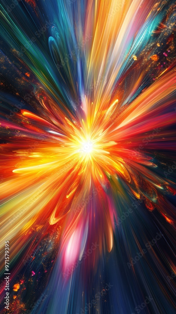 Wall mural abstract energy burst exploding with colorful light trails