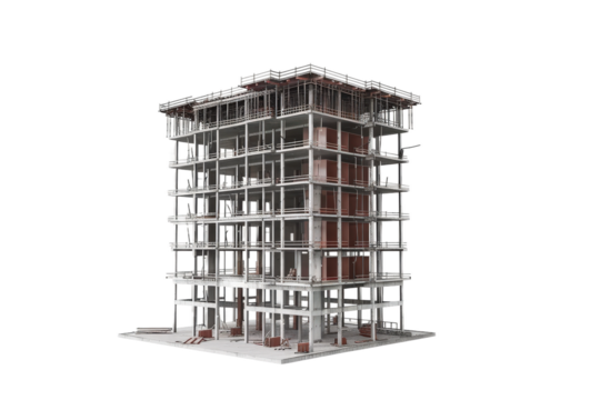 Clear and Detailed High Definition Image of Building Under Construction Isolated on Transparent Background Featuring Sharp Construction Details Ideal for Professional and Creative Uses