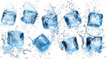 Ice cubes splashing in water, creating dynamic and refreshing visuals.