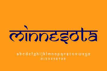 USA state Minnesota text design. Indian style Latin font design, Devanagari inspired alphabet, letters and numbers, illustration.