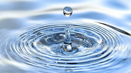   A close-up of a water droplet against a blue sky background with a lighter blue sky in the distance