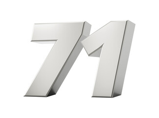Silver 3d numbers 71 Seventy one. Isolated white background 3d illustration
