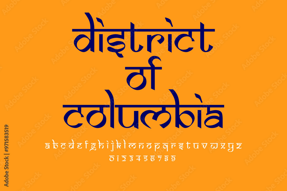 Wall mural usa state district of columbia text design. indian style latin font design, devanagari inspired alph