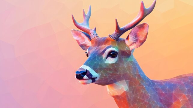 Polygonal deer looking forward on colorful background
