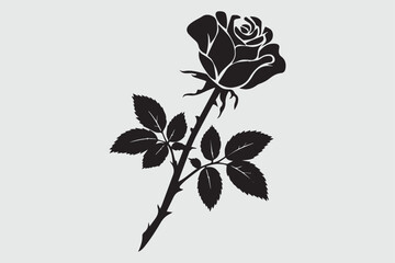 A minimalistic illustration of a silhouette of a rose flower white background. creative using generative ai tools Art & Illustration.