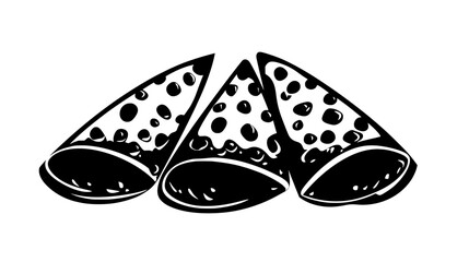 Three cannoli in a straight line, no visible background or props, vector illustration art