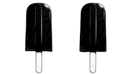 Two artisanal popsicles displayed on a smooth surface side by side with no additional decorations or items, vector illustration art